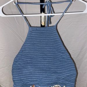 blue halter crop top
